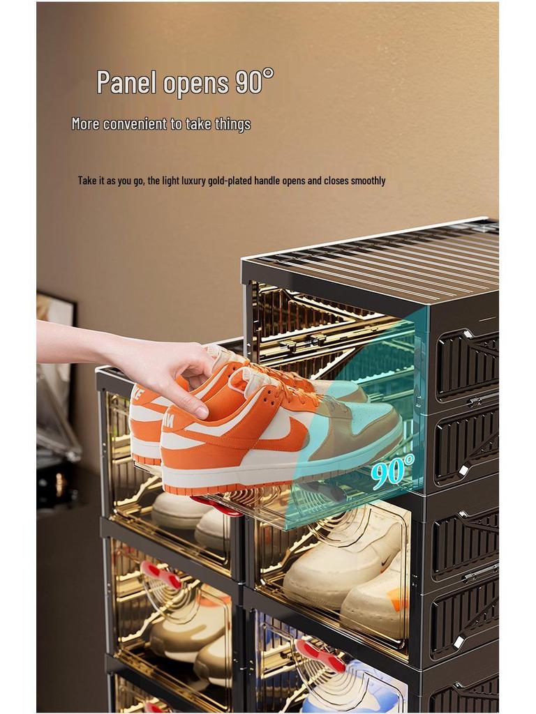 Elegant Foldable Multi-Layer Transparent Shoe Rack: Dustproof Doorway Shoe Storage & Display Cabinet