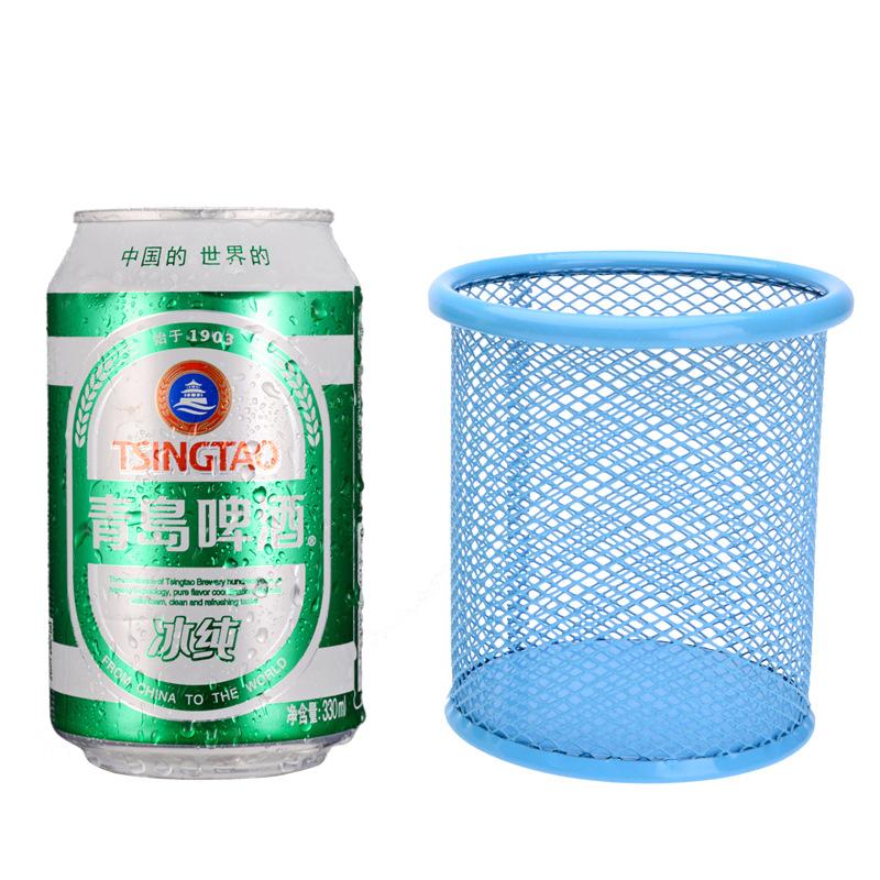 Wrought Iron Color Round Grid Metal Square Hollow Pen Holder Student Stationery Desktop Office Supplies Storage Ornament