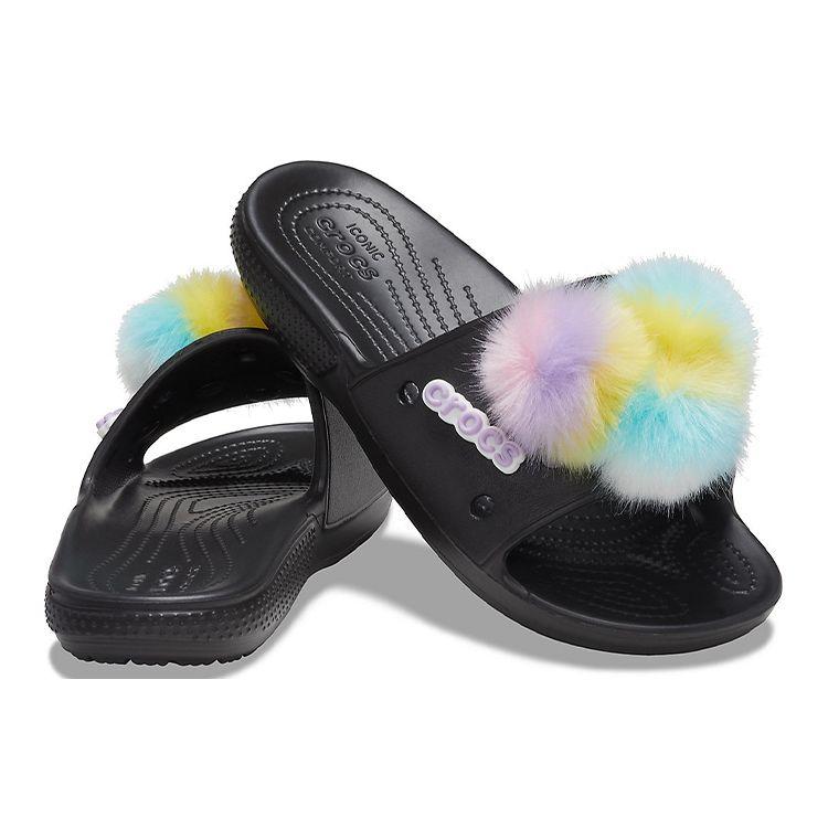 Crocs Classic Fur Sure Plush Simple Casual Slide Sandals Women Sandals Black 207406-001