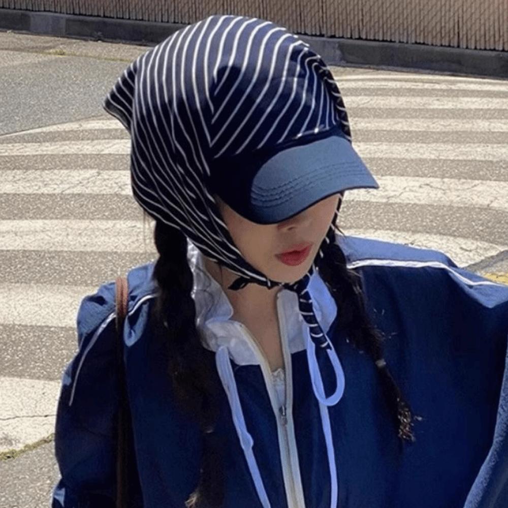 Retro Plaid Tied Head Cap Breathable Strap Headscarf Hat Sunshade Baseball Caps Travel Vacation