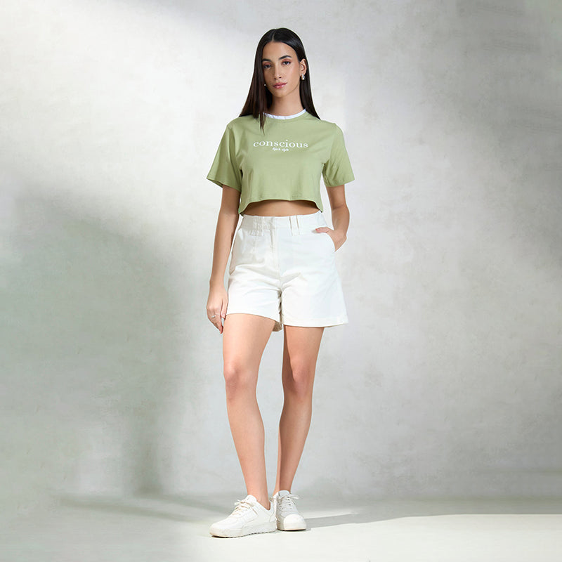 Virgio Women Crop Length Regular Boxy Fit Round Top