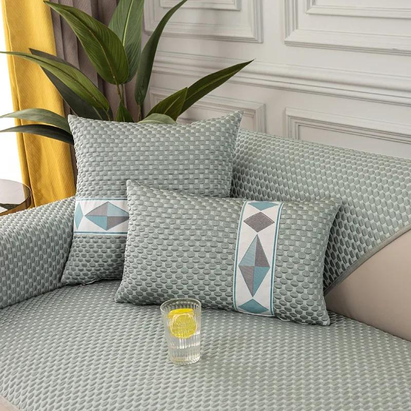 Summer Ice Silk Sofa Cushion Minimalist Polka Dot Solid Color Couch Cushion Comfortable Dustproof Breathable Non Slip Sofa Towel