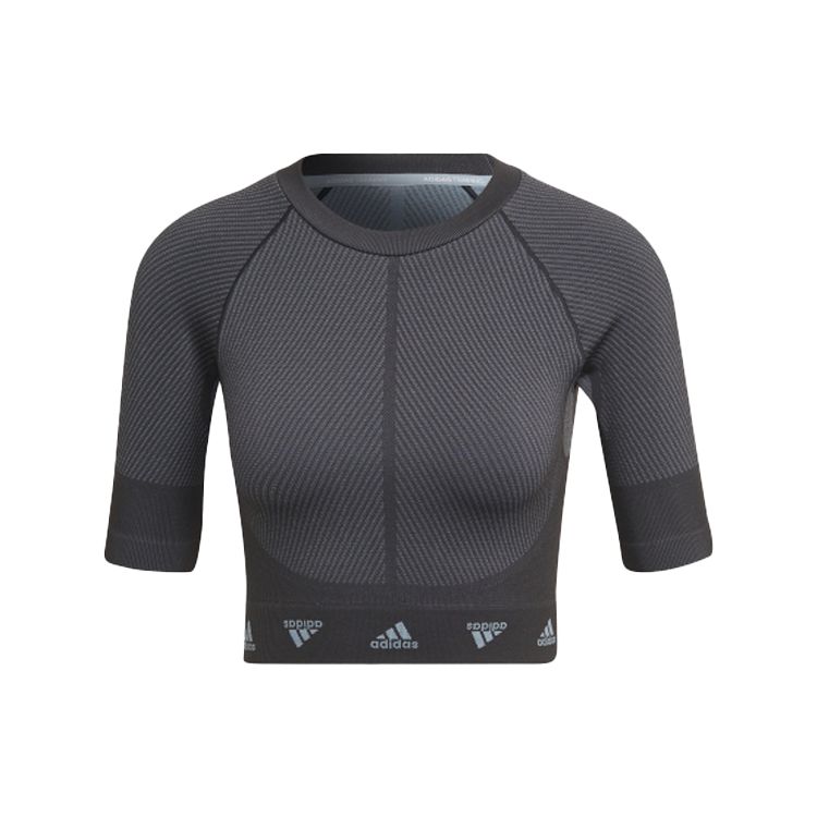 

Adidas AEROKNIT Training Cropped Short Sleeve T-Shirt Women Grey HD9566 S