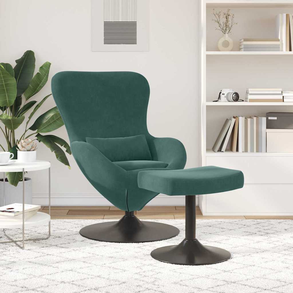 Egg Chair with Footstool Dark Green Velvet
