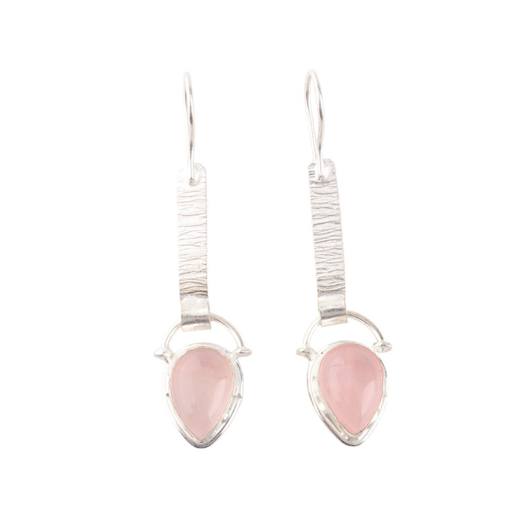 Natural Rose Quartz Gemstone 925 Sterling Silver Jewelry Handmade Earrings 2.3" EE-166-28