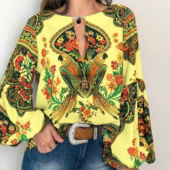 Dámská košile Barevný potisk Dlouhé rukávy Posádka Výstřih Bohaté barvy Retro Volný svetr Etnický styl Kulatý výstřih Dámská halenka Ženy Oblečení