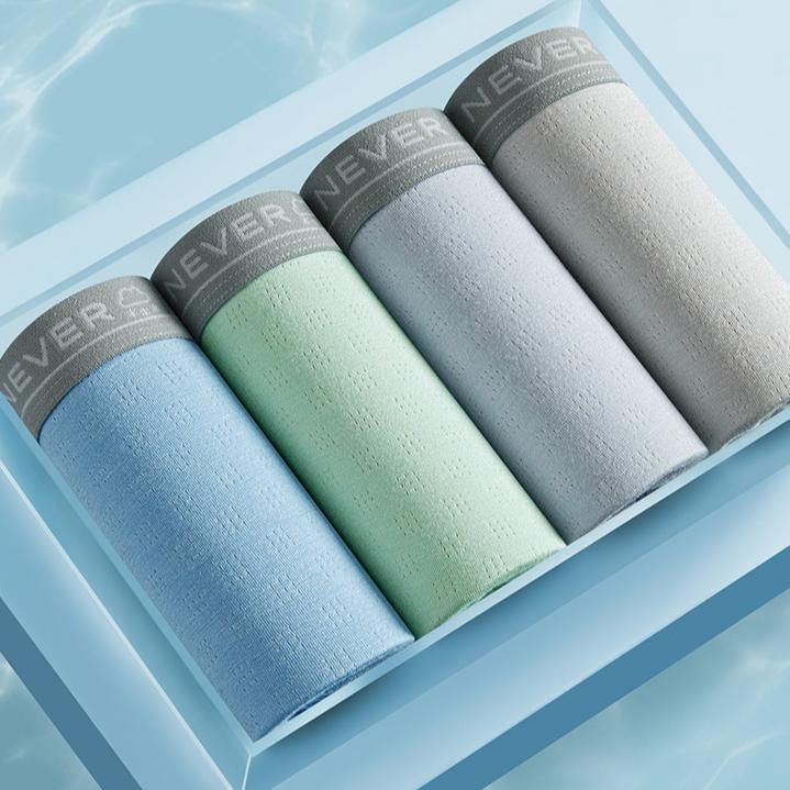 3pcs Ice Silk Underwear Men's Summer Ice Silk Men's Underwear Jacquard Mesh Breathable Loose Men's Four Cornered Pants Boxer Brief