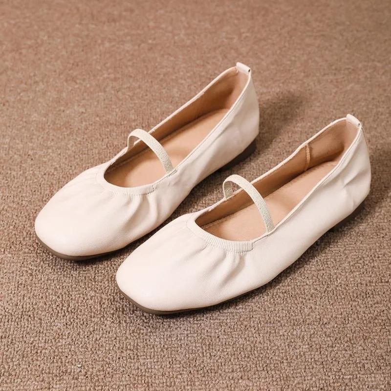 Flat Shoes Women's Leather Shoes Women's Narrow Strap Flat Shoes Round Toe 2024 New Fashion Spring Mary Jane Zapatos Mujer