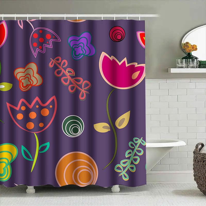 Colorful Shower Curtain Design Purple Floral Decor For Bathroom Modern Home Decoration Waterproof Fabric Customizable Size