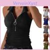 Womens Collared Summer Vest Tank Top Ribbed Half Zipper V Neck Slim Cropped Sleeveless Cami Shirt