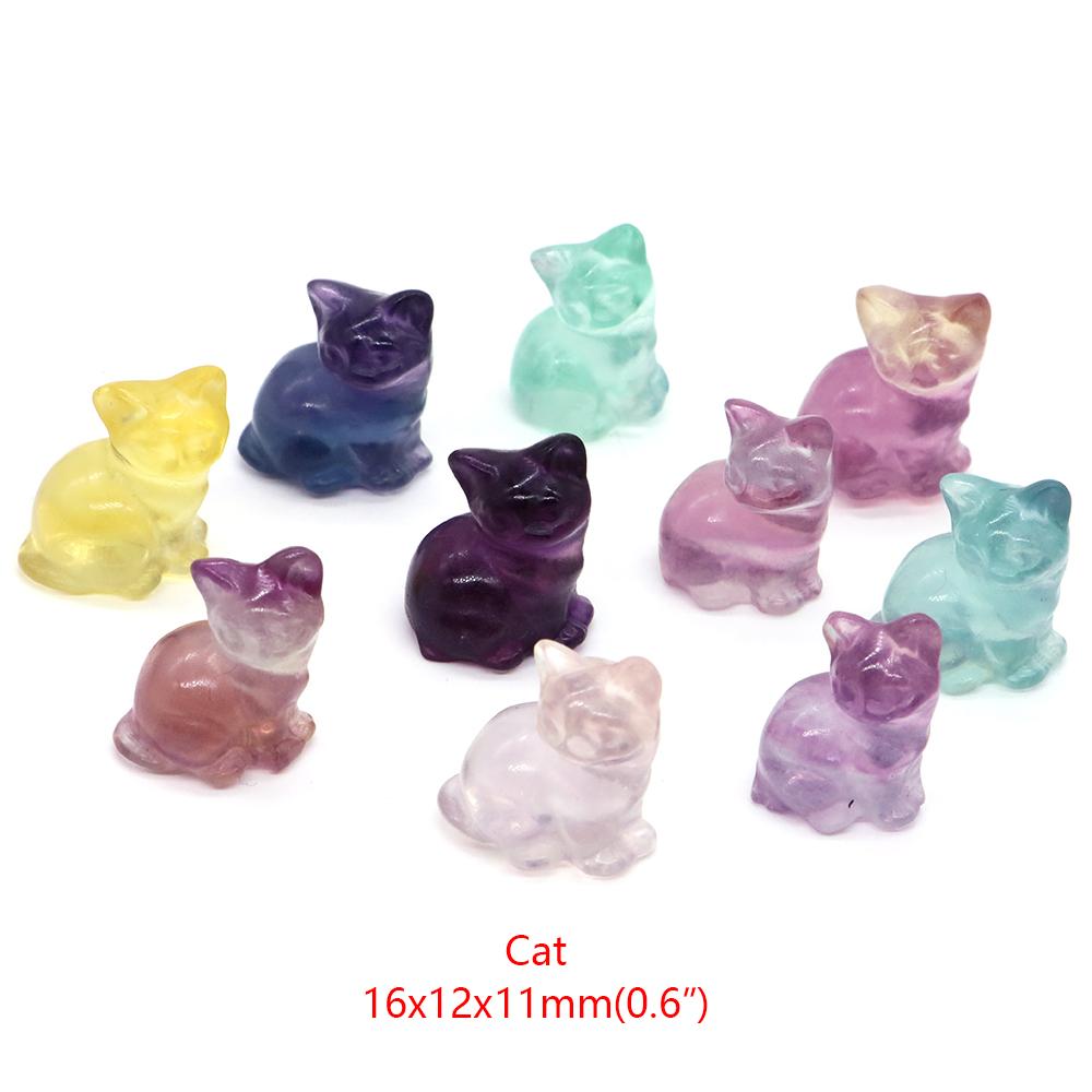 Natural Fluorite Crystals Mini Cartoon Animal Statue Reiki Healing Stones Carved Gemstone Crafts Home Decoration Ornament Gifts