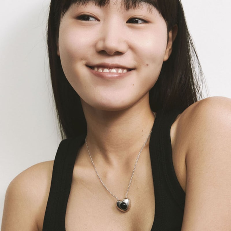 hotdew [925 silver] hole heart necklace (41cm) - onyx