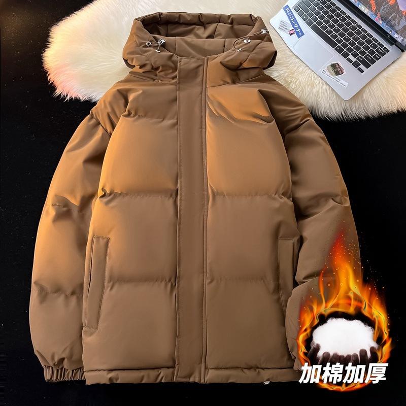 Down cotton-padded jacket men's warm thickened bread jacket loose large size cotton-padded jacket solid color hooded couple cotton-padded jacket
