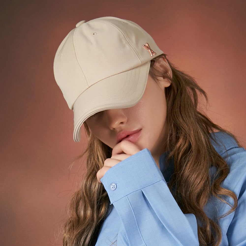 Rose Gold Stud Over Fit Ball Cap Beige [VARZAR]