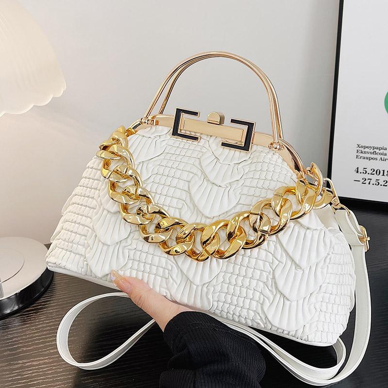 Women's Pleated PU Leather Shoulder Bags  Thick Chain  Messenger Bags  Luxurious Ladies Bags  Night Clutch  Gold  Pink  Green