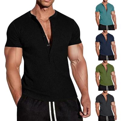 Men's Summer Solid Color Sports Buttons Short Sleeve Tops Men's Sports Casual Short Sleeve Tops