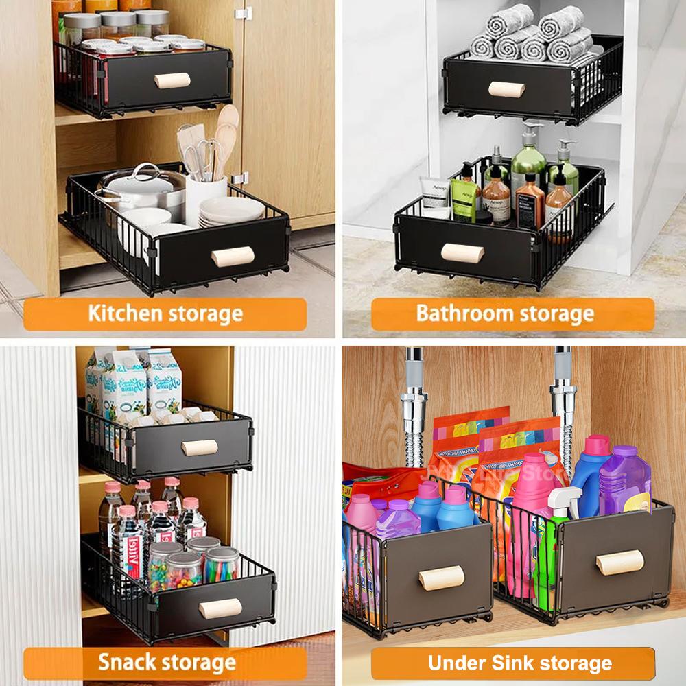 Kitchen Storage Sliding Drawer Pull Out Cabinet Organizer With Wooden Handle Spice Storage Rack For Kitchen Cupboard Organizer