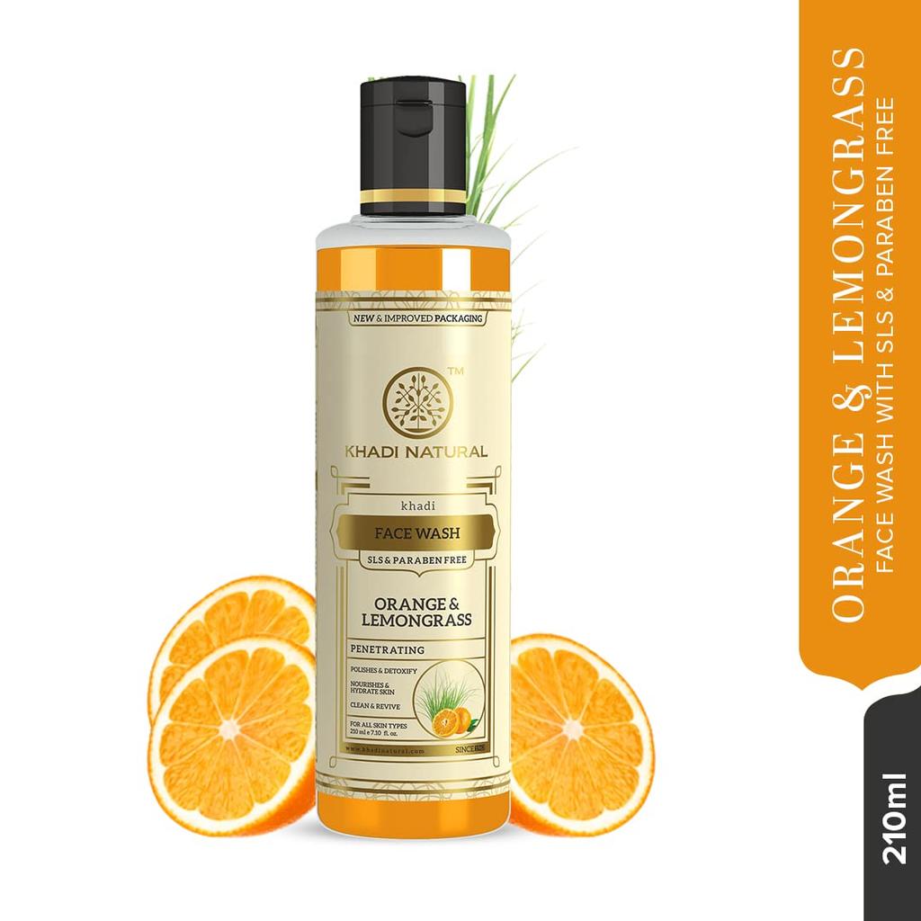 KHADI NATURAL Orange & Lemongrass Herbal Face Wash For Healthy Glowing Skin Paraben SLS Free 210 Ml
