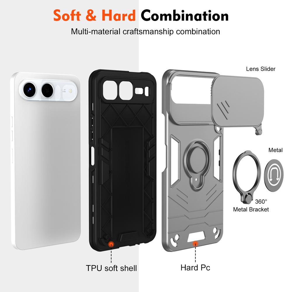 KEYSION Shockproof Armor Case for Infinix Hot 60i 5G Silicone+PC Camera Lens Protection Ring Stand Phone Cover for Hot 60i 5G