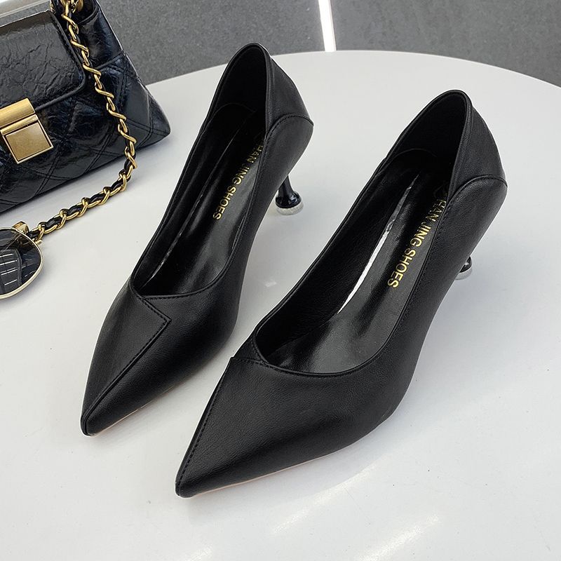 3Cm Not Tired Feet Soft Leather High Heels Women's 2025 French Stiletto 5 Pointed Middle Heel Single Shoes Versatile Work Shoes