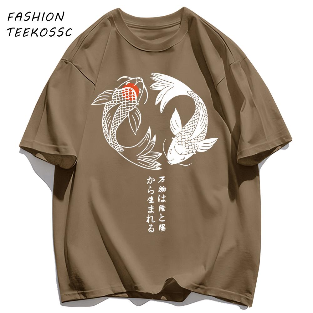 Two Koi Fish Swimming In Watermen T Shirts AllMatch Soft Short Sleev Fashion Summer Basics TShirt Unisex Cotton Loose Top