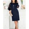 BFCCQB Women's Fashion Autumn Spring O-Neck Long Sleeve Solid Color Print Casual Dresses