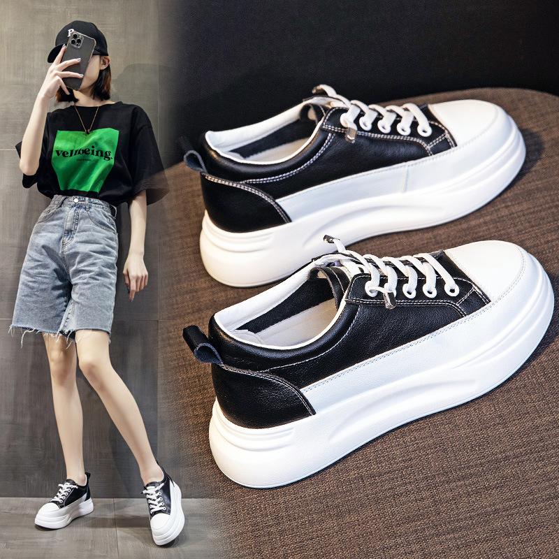 Inner Heightened Small White Shoes Women's  Spring New All-match White Shoes Thick-soled Sports Cowhide Women's Single Shoes