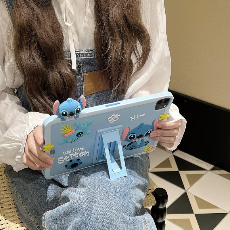Cute Stitch Cartoon Silicone Case IPad 10th Gen With Hidden Stand Shockproof Soft Cover Mini 6