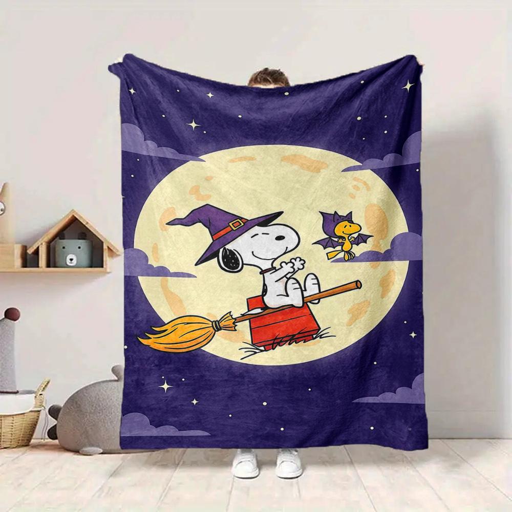 1Pc Snoopy Witch Halloween Night Blanket Soft And Comfortable Casual Warm Camping Travel Christmas Halloween Gift M91799