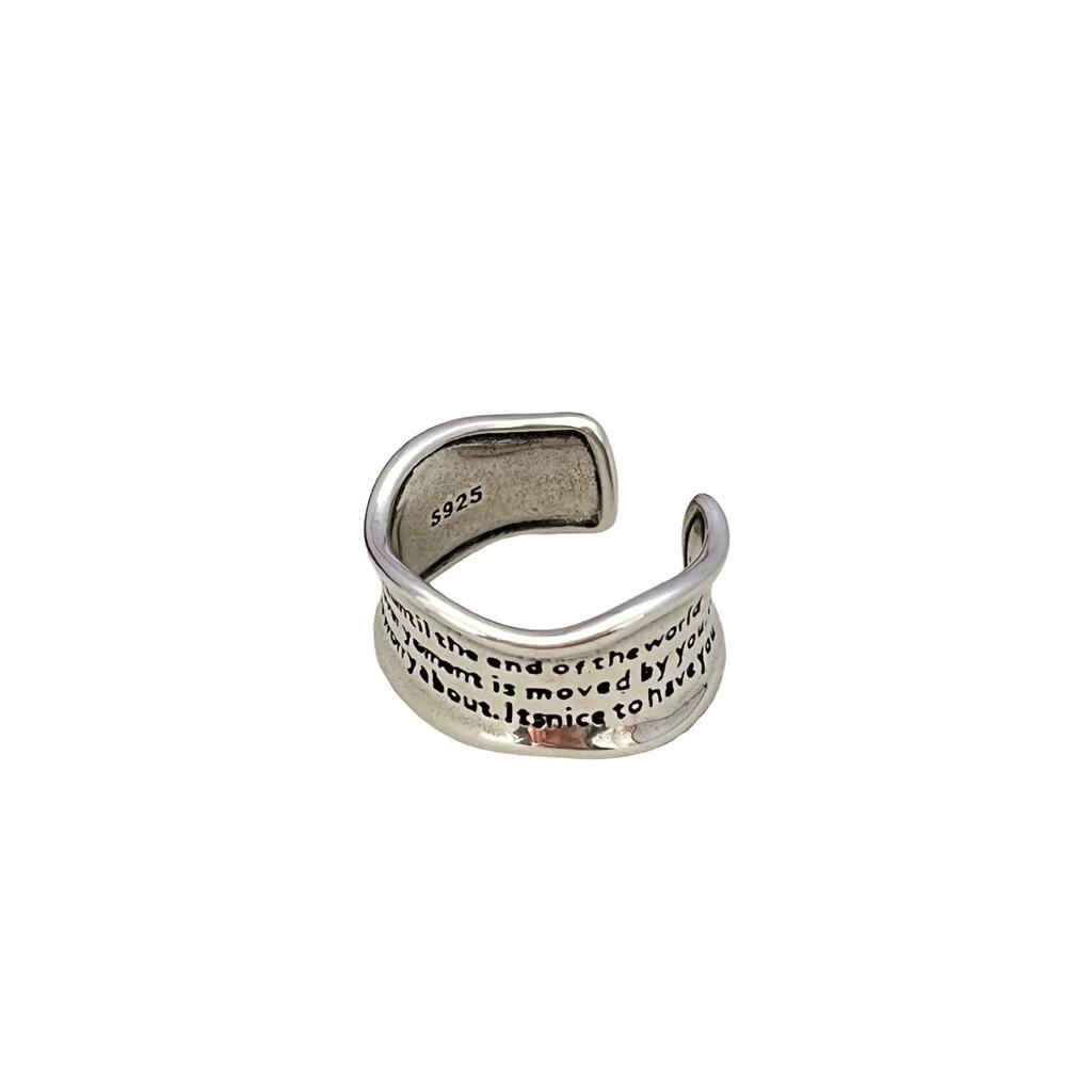 Retro Distressed Carved Letter Ring: English Quote Open Wave Design, Artistic Fashion for Women