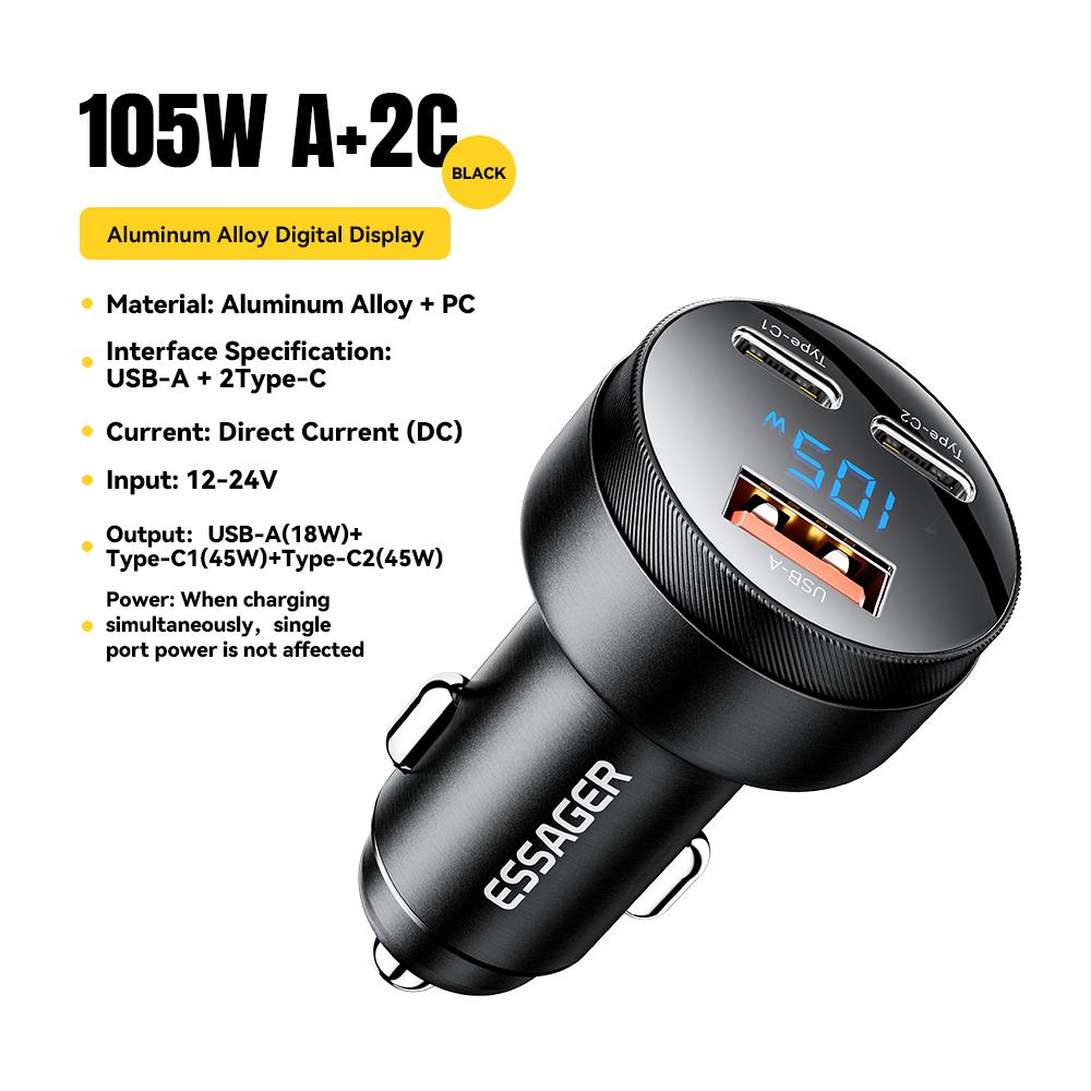 Essager USB C Car Charger 105W Quick Charge PD3.0 QC4.0 3.0 SCP PPS USB Type C  Fast Charging For iPhone 15 14 13 Samsung Xiaomi