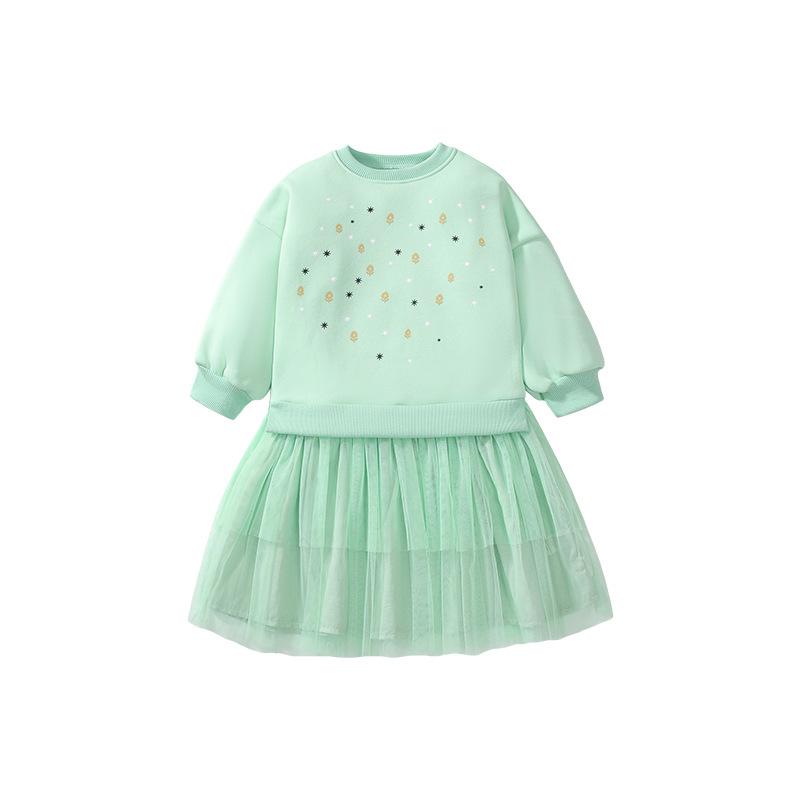 Abito a Maniche Lunghe in Rete e Pile da Bambina Autunno Abito da Principessa Carino per Bambini