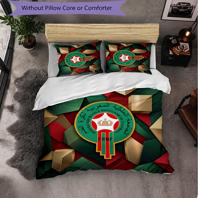 Morocco Football Pattern 3 Pieces Bedding Set Soft Microfiber Duvet Cover with Pillow Cases for Bedroom
