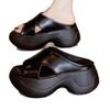 Leather muffin thick-soled one-word slippers for women to wear in summer, new open-toed small men with skirts, beach shoes