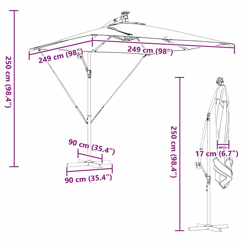 Cantilever Banana Sun Umbrella Sand 249 X 249 X 250 Cm Polyester and Aluminum