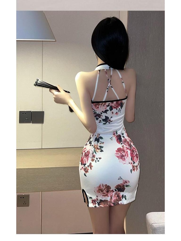 Retro Print Slim-Fit Cheongsam Dress: Sexy Hip-Hugging Summer Style 9866