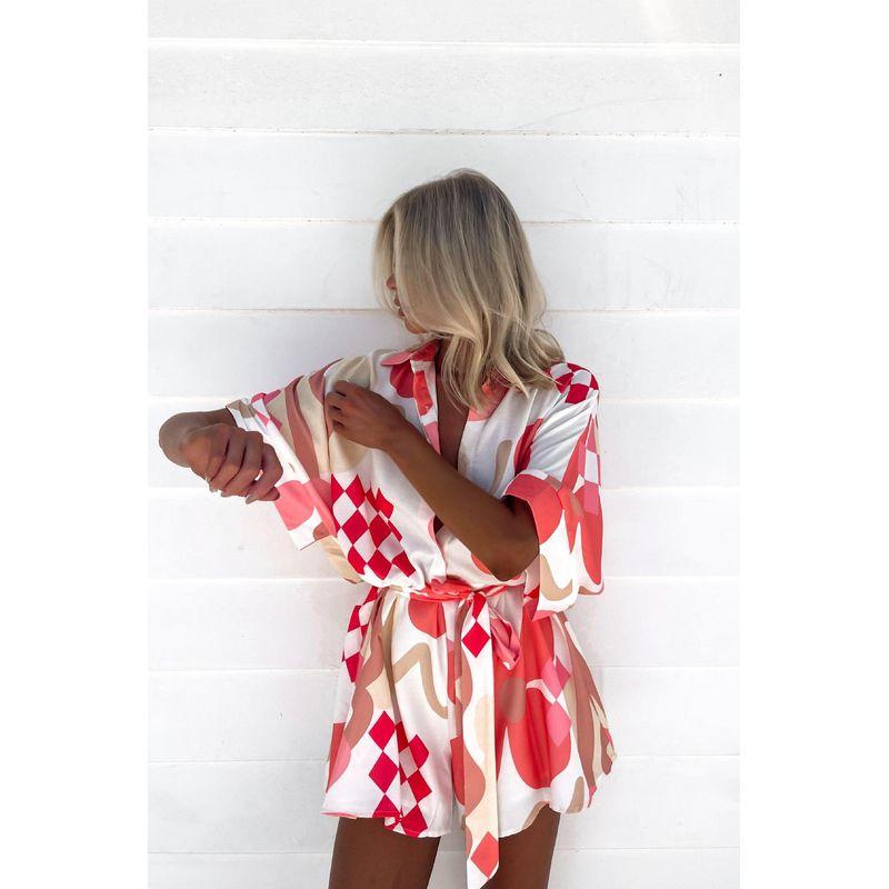 

Комбинезон с геометрическим принтом, завязывающийся на талии, облегающий талию, со шнуровкой, с геометрическим принтом Color 2 XL