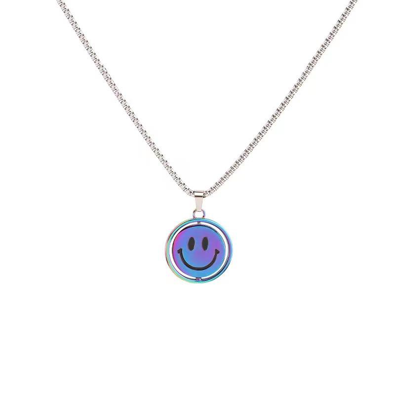 Dual-Sided Smiley Face Necklace: Titanium Steel Hip Hop Style for Men & Women