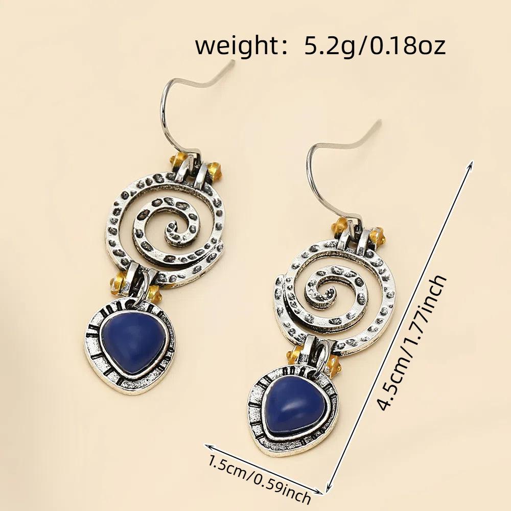 

Natural Lapis Lazuli Hollow Spiral Hoop Earrings Creative Ethnic Style Dangle Earrings for Women срібний