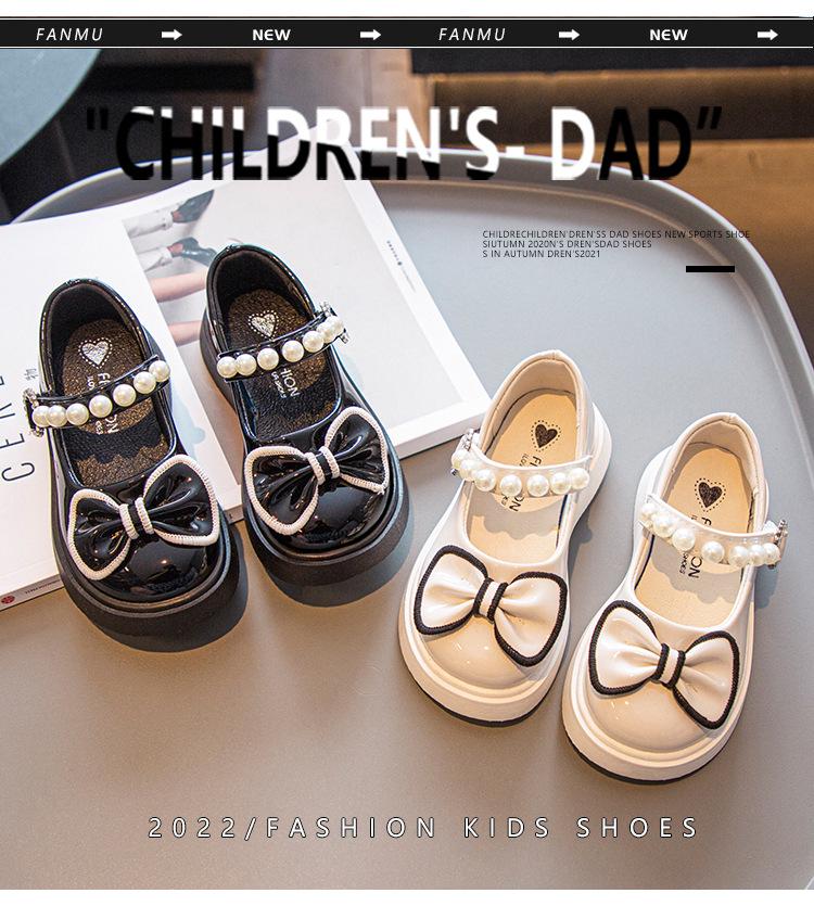Girls' Mary Jane Leather Shoes: Black & White British Style, Super Soft Princess Performance Shoes for Spring & Autumn.