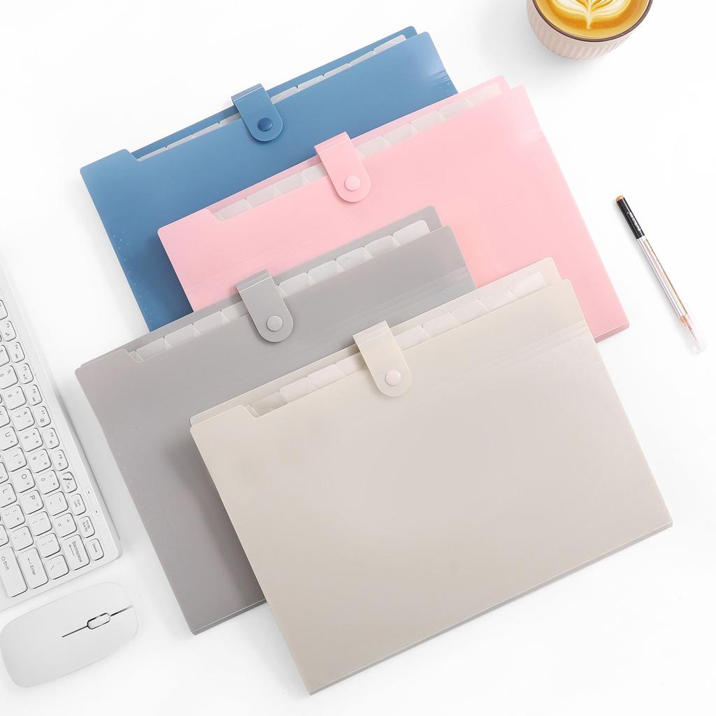 A4 Macaron-Colored PP Accordion Folder Solid-Color Cross-Border 12-Compartment Classified Document Holder Student Exam Paper
