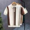 Half Zip Western-style Ice Silk Thin Short Sleeved Sweater Men Summer Cool Knit T-shirt Men Mens Polo Shirt