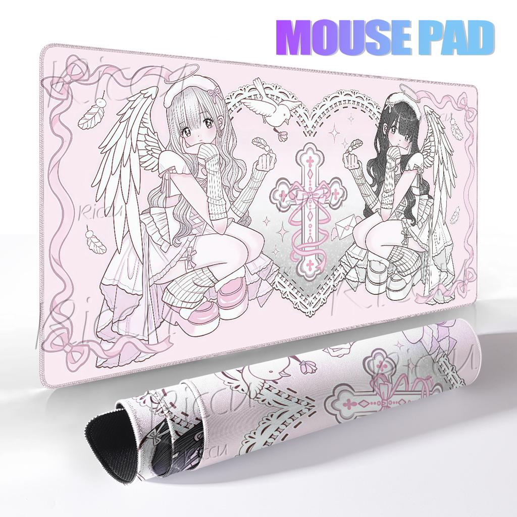 Anime Niedliche Engelsmädchen Mauspads Laptop Gaming Erweiterte Schreibtischunterlage PC Kawaii Gamer Schrank Mauspads XXL Tastaturteppich Rosa Teppich