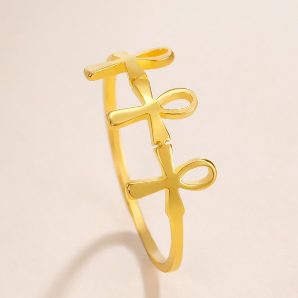 Dawapara Egyptian Ankh Cross and Eye of Horus Elegant Ring Stainless Steel Wedding Band Religious Gift