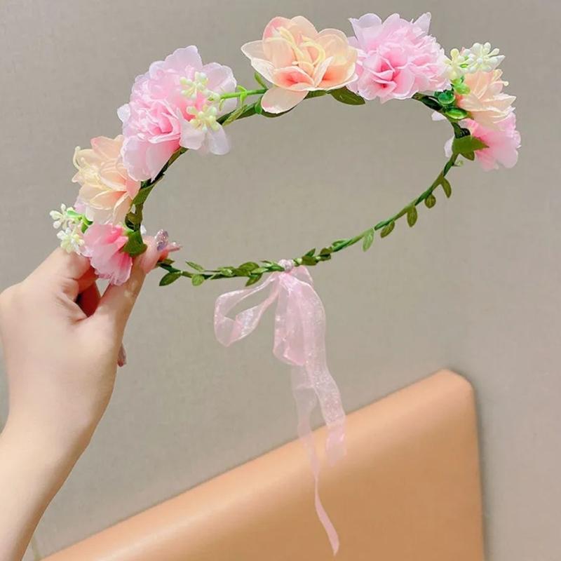 Girls Floral Hair Band Soft Fabric Flowers Headpiece Floral Hair Wreath For Kids Birthday Party Wedding Photo Prop