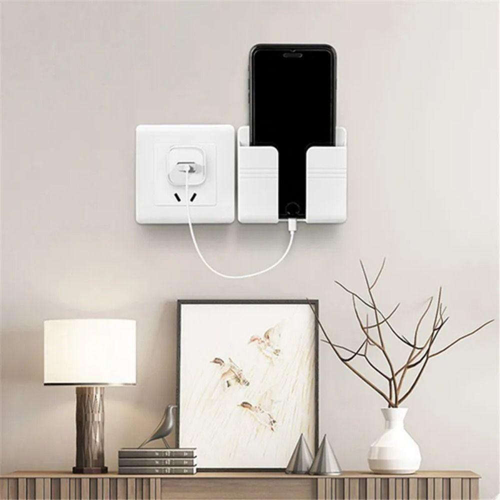 4Pcs Wall Mounted Remote Control Storage Rack Plastic Charging Phone Stand  Office