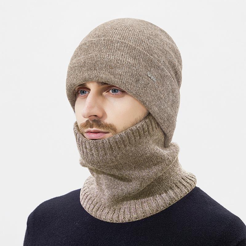 Winter Wool Plush Knitted Hat Men's Outdoor Travel Cycling Cold-Proof Ear Cover Head Wool Hat