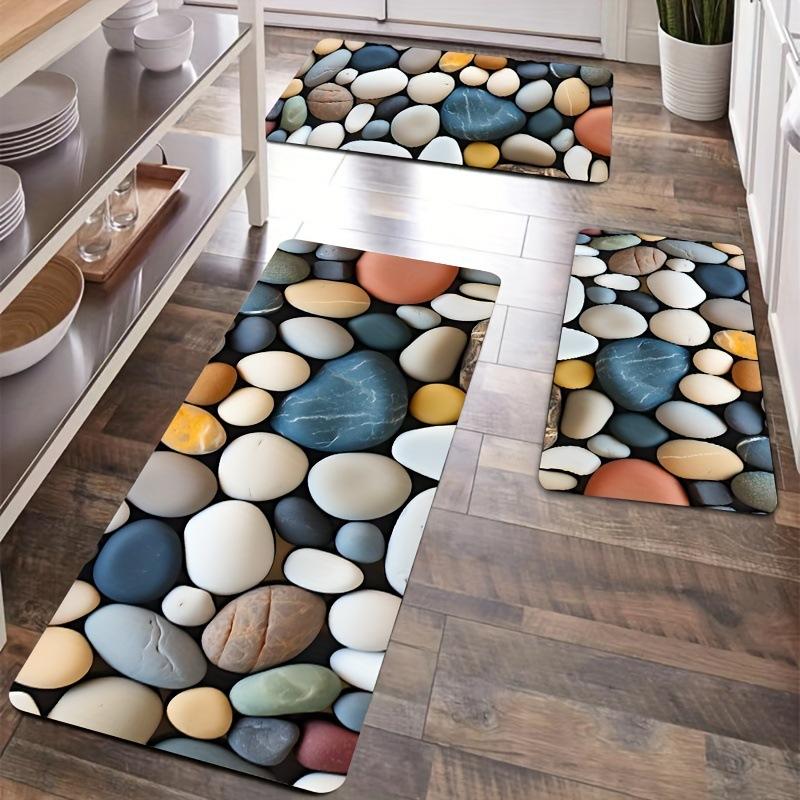 1 tapis de cuisine anti-fatigue, imprimé galets, imperméable, antidérapant, épais, rembourré, tapis de cuisine très résistant et confortable pour la cuisine