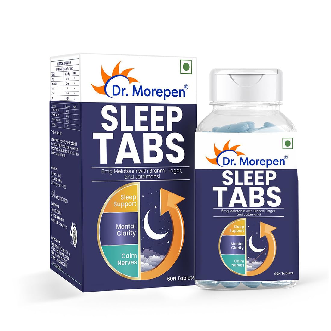 

Dr. Morepen Sleep Tabs with Jatamansi, Tagar & Ashwagandha for Restful Sleep 60 Veg Tablets