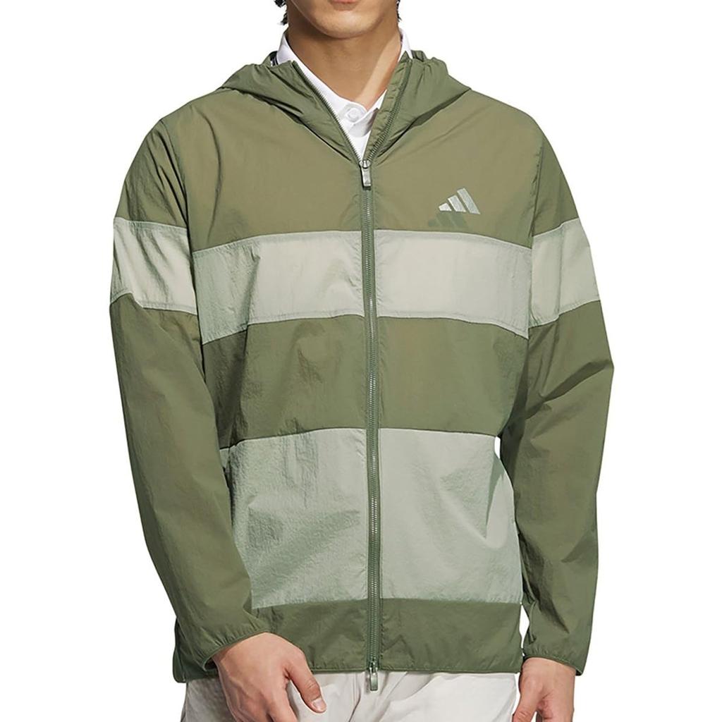 Adidas Golf Lightweight Hoodie with Back Olive Straight Men's Water-Repellent Full-Zip Pocket,